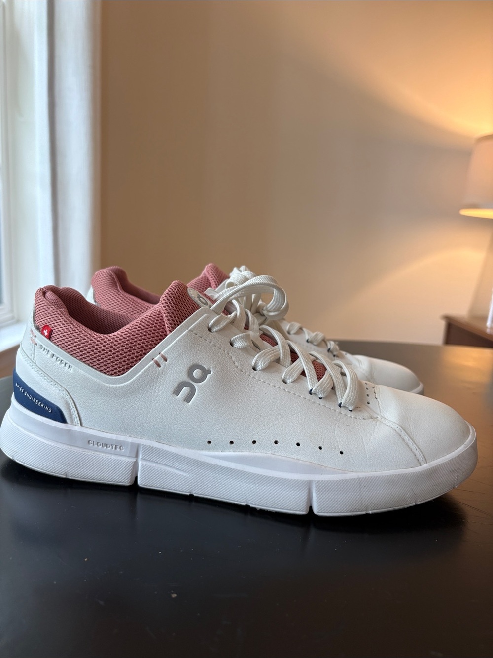 On Roger White Leather Sneakers with Rose Pink Lining